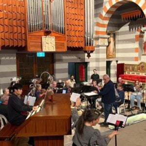 In the 'orchestral pit' - the pipe organ and the Geraldton City Band